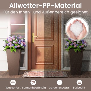 Costway Καφέ Ανθεκτικές Γλάστρες με Εσωτερική Γλάστρα και Οπές Αποσ...