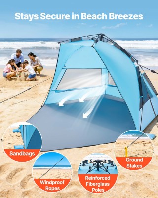 VEVOR Σκηνή Παραλίας για 4 Άτομα, Pop Up Προστασία UPF 50+, Φορητή ...