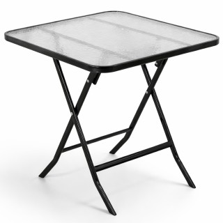 BAKAJI Τετράγωνο Πτυσσόμενο Τραπέζι με Μαύρο Σκελετό και Γυάλινη Επ...