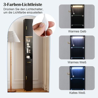 Costway Ντουλάπι Μπάνιου με Φωτισμό, Συρτάρι & 3 Γυάλινα Ράφια 181 ...