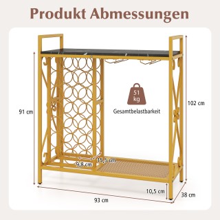 Costway Χρυσή Μεταλλική Κάβα Κρασιού με Χωρητικότητα για 21 Φιάλες ...