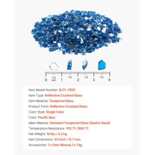 VEVOR Γυαλί για Τζάκι 1/2-Inch 10 LBS Πυρίμαχες Πέτρες - Pacific Bl...