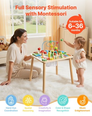 VEVOR Ξύλινο Τραπέζι Δραστηριοτήτων Montessori για Νήπια 1-3 Ετών, ...