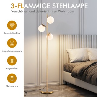 Costway  Τρίφωτο Φωτιστικό Δαπέδου με Γυάλινες Σφαίρες και Χρυσή Με...