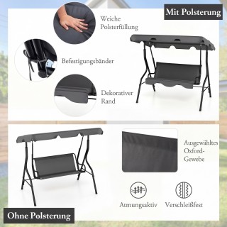 Costway 3θέσια κούνια κήπου με ρυθμιζόμενη τέντα, γκρι, 154 x 110 x...