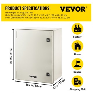 VEVOR NEMA Χαλύβδινο Κουτί 24x20x9 NEMA 4X Fiberglass, IP66 Αδιάβρο...