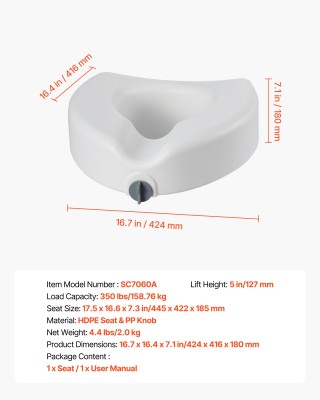 VEVOR Ανυψωτικό Καθίσματος Τουαλέτας για Ηλικιωμένους και Άτομα με ...