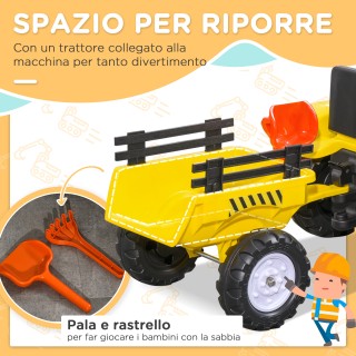 HOMCOM Τρακτέρ με Πεντάλ για Παιδιά από 3+ Ετών με Ρυμουλκούμενο, Τ...