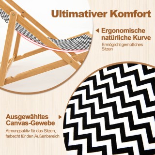 Costway Πτυσσόμενη Ξαπλώστρα Bamboo με Ρυθμιζόμενη Πλάτη Φυσικό Χρώ...