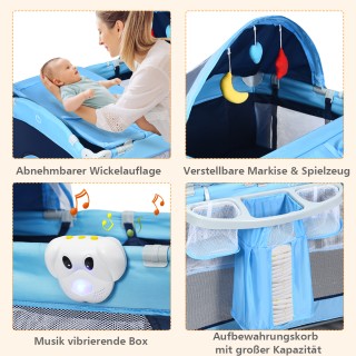 Costway Πολυλειτουργικό Πτυσσόμενο Βρεφικό Κρεβατάκι 4 σε 1 σε Μπλε... Costway Πολυλειτουργικό Πτυσσόμενο Βρεφικό Κρεβατάκι 4 σε 1 σε Μπλε...