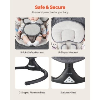 VEVOR Βρεφική Κούνια 5 Ταχυτήτων, 3 Θέσεις, Τηλεχειριστήριο, Blueto...