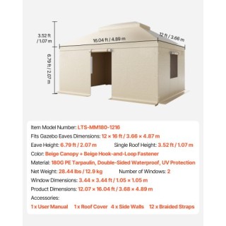 VEVOR Χειμερινό Κάλυμμα Γκαζέμπο με Πλευρικά Τοιχώματα & Παράθυρα L...