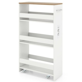 Costway Λευκό + Φυσικό Μετακινούμενο Σερβιτόρο Τεσσάρων Επιπέδων, 2...