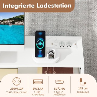 Costway Γραφείο Υπολογιστή Λευκό με Ενσωματωμένες Πρίζες και Σετ Μα...