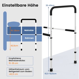 Costway Λευκή Ράγα Κρεβατιού Ρυθμιζόμενη για Ασφάλεια Ηλικιωμένων J...