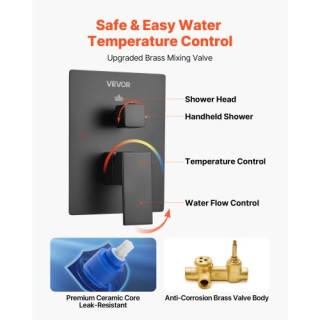 VEVOR Σετ Ντους με Τετράγωνη Κεφαλή 10 και Χειροκίνητο Ντους Μαύρο ...