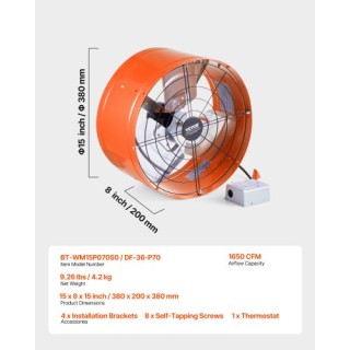 VEVOR Ανεμιστήρας Στέγης 15 1650 CFM με Ρυθμιζόμενο Θερμοστάτη SQFJ...
