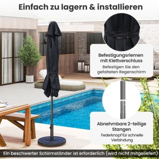 Costway Ομπρέλα Αγοράς Μαύρη με Μανιβέλα, 6 Ακτίνες και Κλίση 35° Δ...