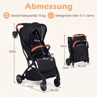 Costway Αναδιπλούμενο παιδικό καρότσι ταξιδιού με κάλυμμα βροχής, ρ...