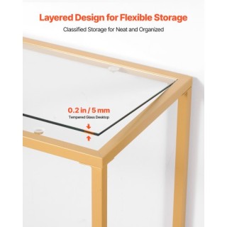 VEVOR Δίπατη Γυάλινη Κονσόλα Τραπεζιού με Χρυσή Έμφαση JSXGZ42YCBL2...