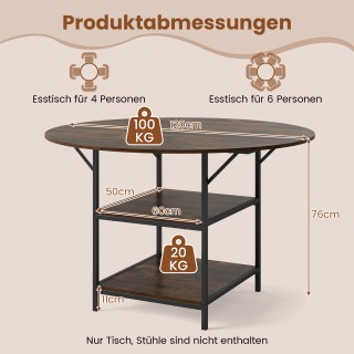 Costway Στρογγυλό Τραπέζι Φαγητού 120 εκ. για 4-6 Άτομα με 2 Επίπεδ...