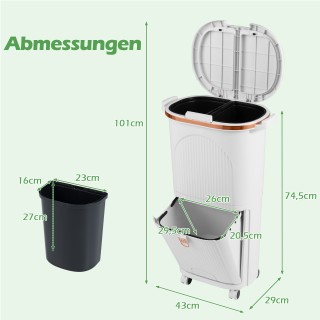 Costway Λευκός Κάδος Απορριμμάτων 38L με 2 Αποσπώμενους Κάδους, Καπ...