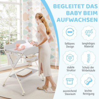 Costway Πτυσσόμενος Σταθμός Αλλαγής Μωρού με Λεκάνη Νερού και Γκρι ...