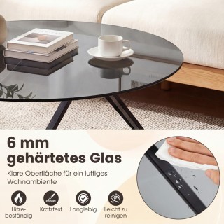 Costway Στρογγυλό Τραπεζάκι Σαλονιού από Σκληρυμένο Γυαλί με Μεταλλ...