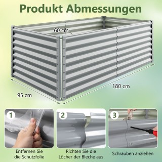 Costway Μεταλλικό Υπερυψωμένο Κρεβάτι Κήπου 180x95x60 εκ. με Ενισχυ...