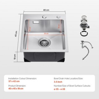 VEVOR Νεροχύτης Κουζίνας 40εκ Ανοξείδωτος Εντοιχιζόμενος Μονός QR... VEVOR Νεροχύτης Κουζίνας 40εκ Ανοξείδωτος Εντοιχιζόμενος Μονός QR...