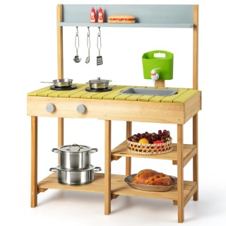 Costway Παιδική Εξωτερική Κουζίνα με Λειτουργία Νερού & Γάντζους & ...