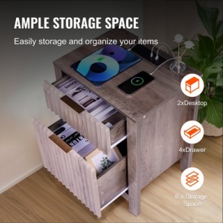 VEVOR  Γκρι Τραπεζάκι με USB & Πρίζες (Σετ 2) 635 x 500 x 381 mm BS...