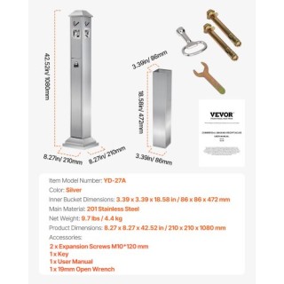 VEVOR Δοχείο Αποτσίγαρων με 4 Ανοίγματα Ανοξείδωτο Ατσάλι Ασημί SYY...