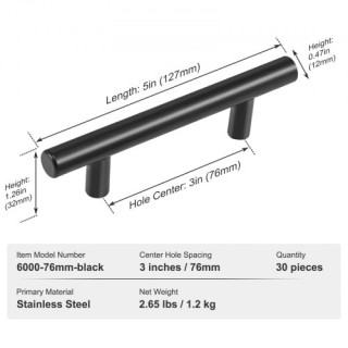 VEVOR 30τμχ Λαβές Ντουλαπιών, 76mm Μαύρο Ανοξείδωτο Ατσάλι για Κουζ... VEVOR 30τμχ Λαβές Ντουλαπιών, 76mm Μαύρο Ανοξείδωτο Ατσάλι για Κουζ...
