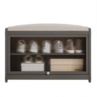 BAKAJI Παπουτσοθήκη με Κάθισμα Μαύρη 1 Πόρτα Εξοικονόμησης Χώρου με...