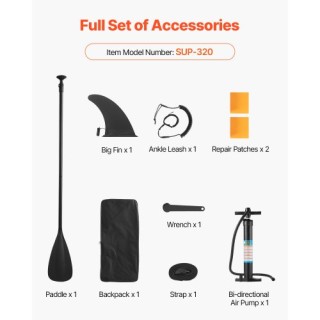 VEVOR Φουσκωτή SUP Σανίδα Κωπηλασίας 3.23μ με Αξεσουάρ CQJBPTK106FT...