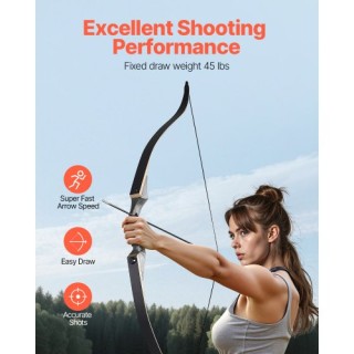 VEVOR Σετ Τόξου Αναψυχής 60in Recurve Ξύλινο 45 lbs με Βέλη για Κυν...