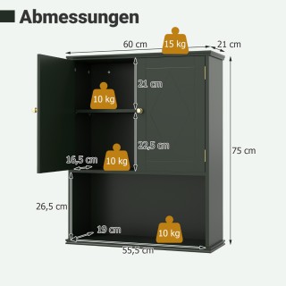 Costway Κρεμαστό Ντουλάπι Μπάνιου με 2 Πόρτες, Ανοιχτό Ράφι και Ρυθ...