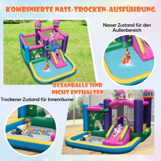 Costway Πολύχρωμη Φορητή Υδάτινη Τσουλήθρα-Τραμπολίνο με Φυσητήρα 6...