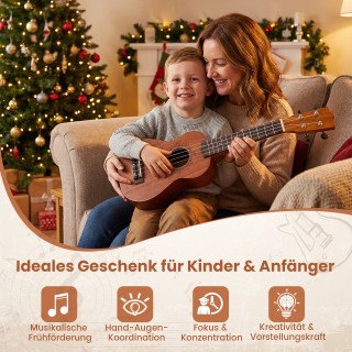 Costway Σετ Γιουκαλίλι 21 ιντσών από Μαόνι με Θήκη Μεταφοράς, Πλέκτ...