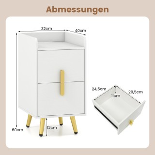 Costway Λεπτό Κομοδίνο με Σταθμό Φόρτισης και 2 Συρτάρια, Βοηθητικό...