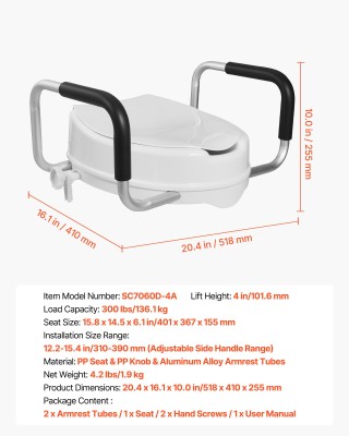 VEVOR Ανυψωτικό Κάθισμα Τουαλέτας με Χερούλια για Ηλικιωμένους και ...