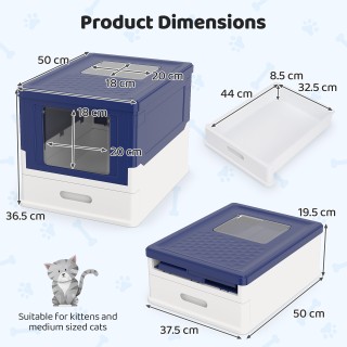 Costway Πτυσσόμενη Τουαλέτα Γάτας με Καπάκι και Εξαγώμενο Δίσκο Μπλ...