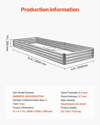 VEVOR Μεταλλικό Υπερυψωμένο Παρτέρι 3.6 x 1.2 x 0.3 μ. από Γαλβαλου...