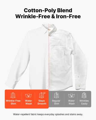 VEVOR Ανδρικό Πουκάμισο Slim Fit, Λευκό, Μέγεθος M, 77 x 113 εκ. NK...