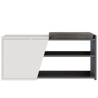 BAKAJI Παπουτσοθήκη Εισόδου με 2 Ράφια, Πόρτα και Μαξιλάρι, Λευκή 0...