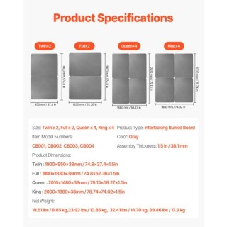 VEVOR Κινγκ Σάιζ Σανίδες Κρεβατιού με Ύφασμα Oxford 200D 4 Τεμάχια ...