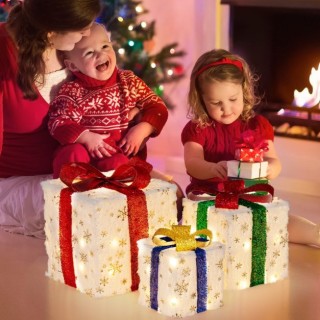 Χριστουγεννιάτικα Κουτιά Δώρου Φωτιζόμενα Σετ 3 τεμαχίων  COSTWAY C...