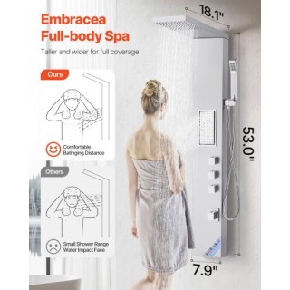 VEVOR Σύστημα Ντους Αλουμινίου με Ακροφύσια Μασάζ, Χρώματος Ασημί F...