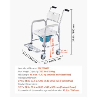 VEVOR Καρέκλα Κομοδίνου με Ρόδες 4-σε-1 Ανυψωμένο Κάθισμα Τουαλέτας... VEVOR Καρέκλα Κομοδίνου με Ρόδες 4-σε-1 Ανυψωμένο Κάθισμα Τουαλέτας...